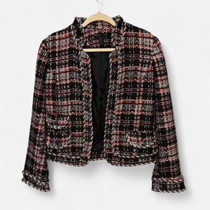 Grace Elements Tweed Pink & Black Blazer w/ Braided Hems Sz 12 w/ twee vintage